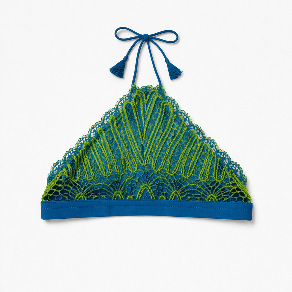 Savage X Fenty Rihanna Lace Bralette Halter Style Blue Green 2X
